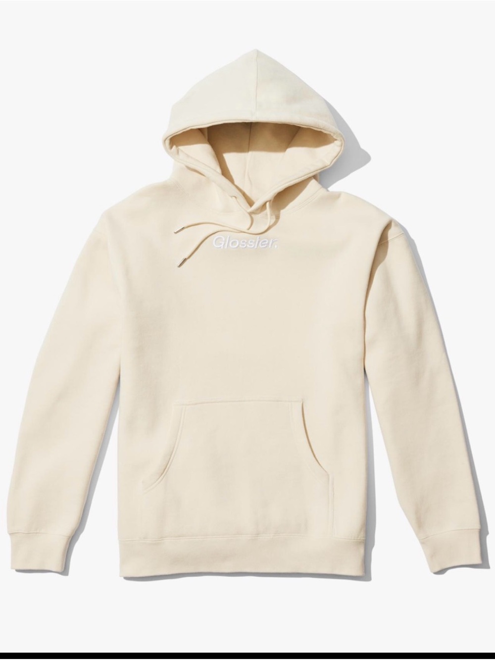 Glossier Embroidered Logo Hoodie Cream Ivory Oversized Sweatshirt